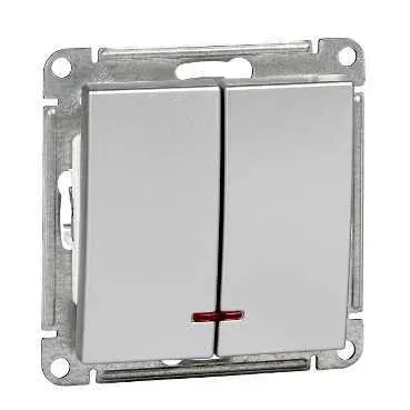 W59 Выключатель двухклавишный с подсв. 10АХ, механизм, матовый хром SE (Потенциал) VS510-251-5-86