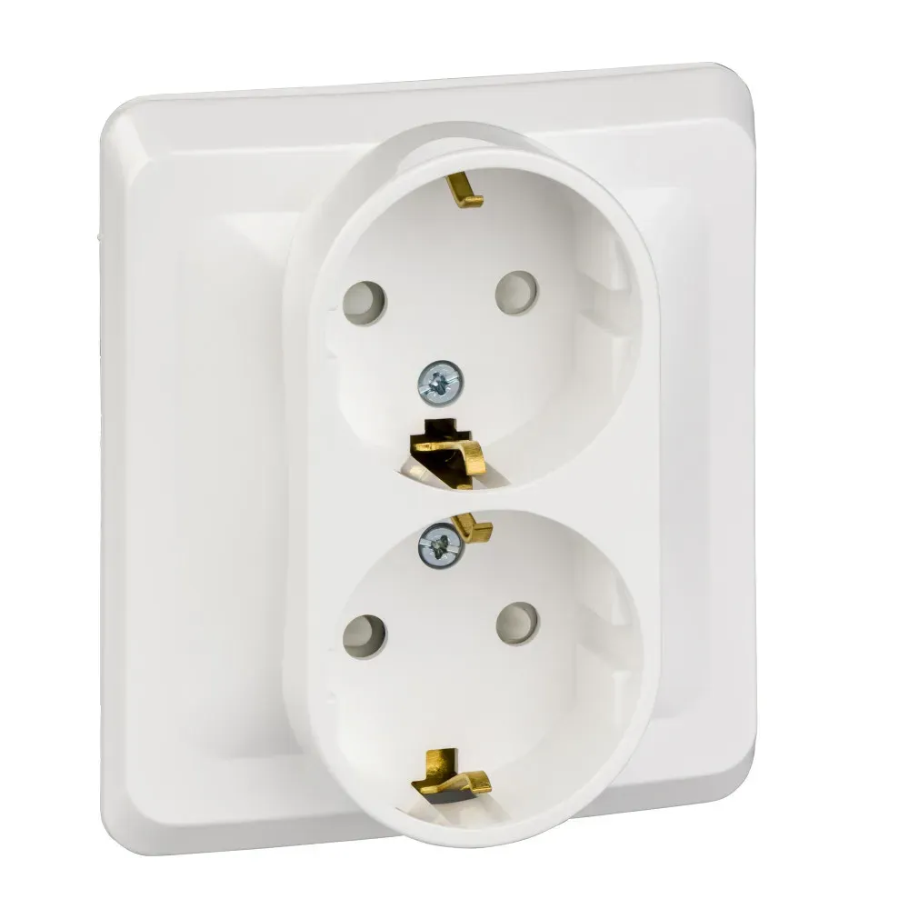 ЭТЮД Розетка двойная скрытая с заземлением со шторками белая SE (Потенциал) PC16-008B
