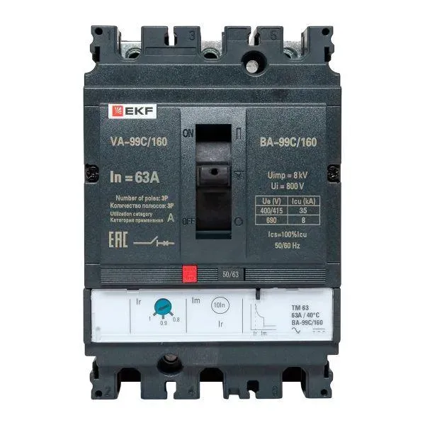 Выключатель автоматический трехполюсный ва-99c 160/63а 36ка EKF MCCB99C-160-63