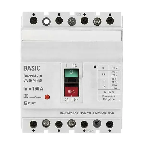Выключатель автоматический ва-99м 250/160а 3p+n 25ка basic EKF MCCB99-250-160M-4P
