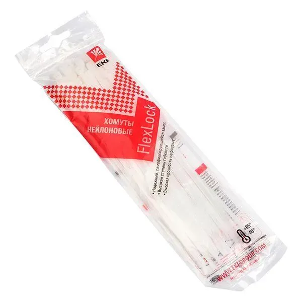 Хомут p6.6 стандартный белый 3.6x150 (50шт) flexlock proxima EKF PLC-FL-CTSW-3.6X150-R