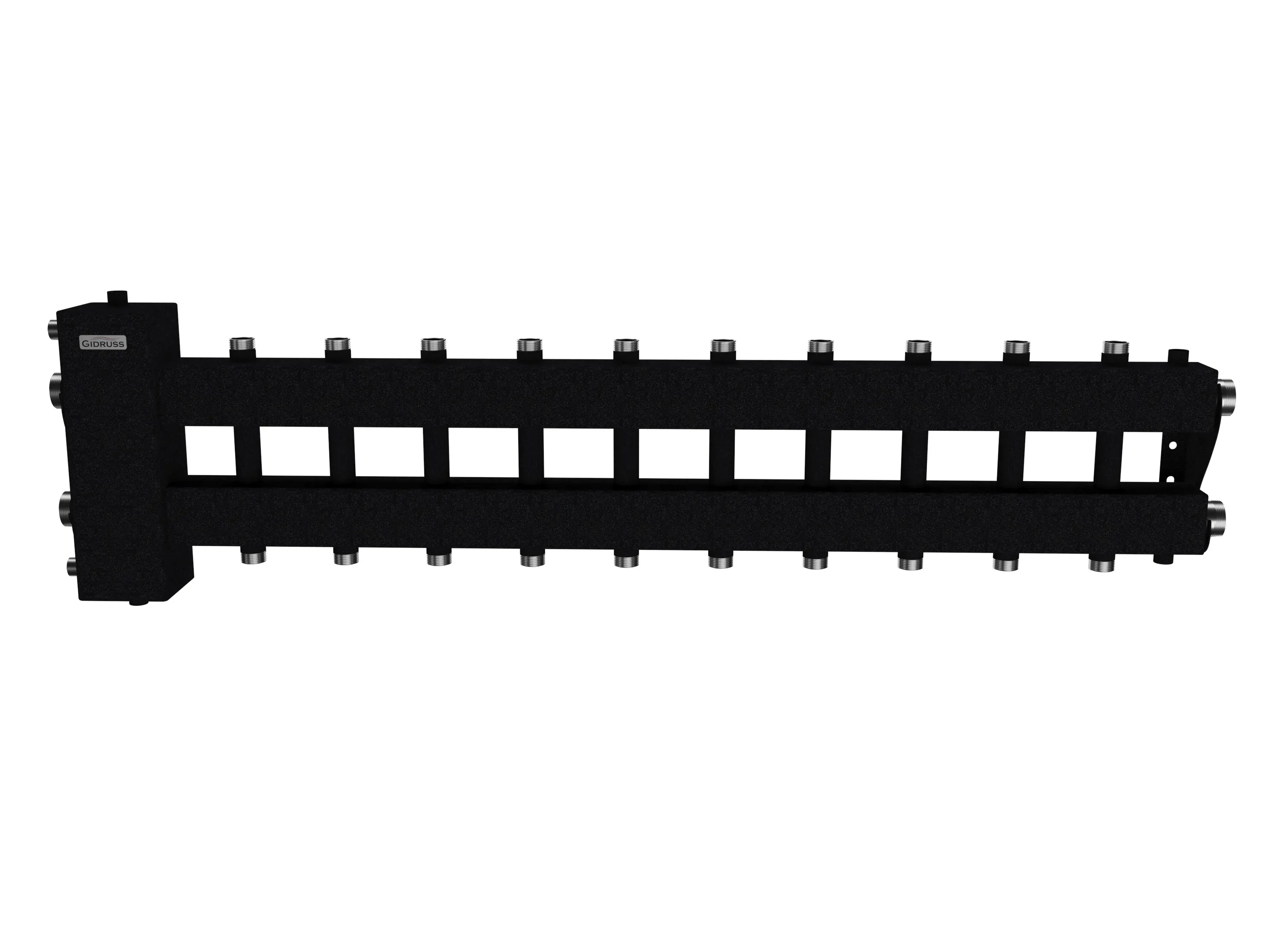 Коллектор с гидрострелкой BM-150-11DU на 10 контуров G 1', 1 боковой контур G 1 1/2'до 150 кВт ст. 09Г2С Gidruss BM 15080 24