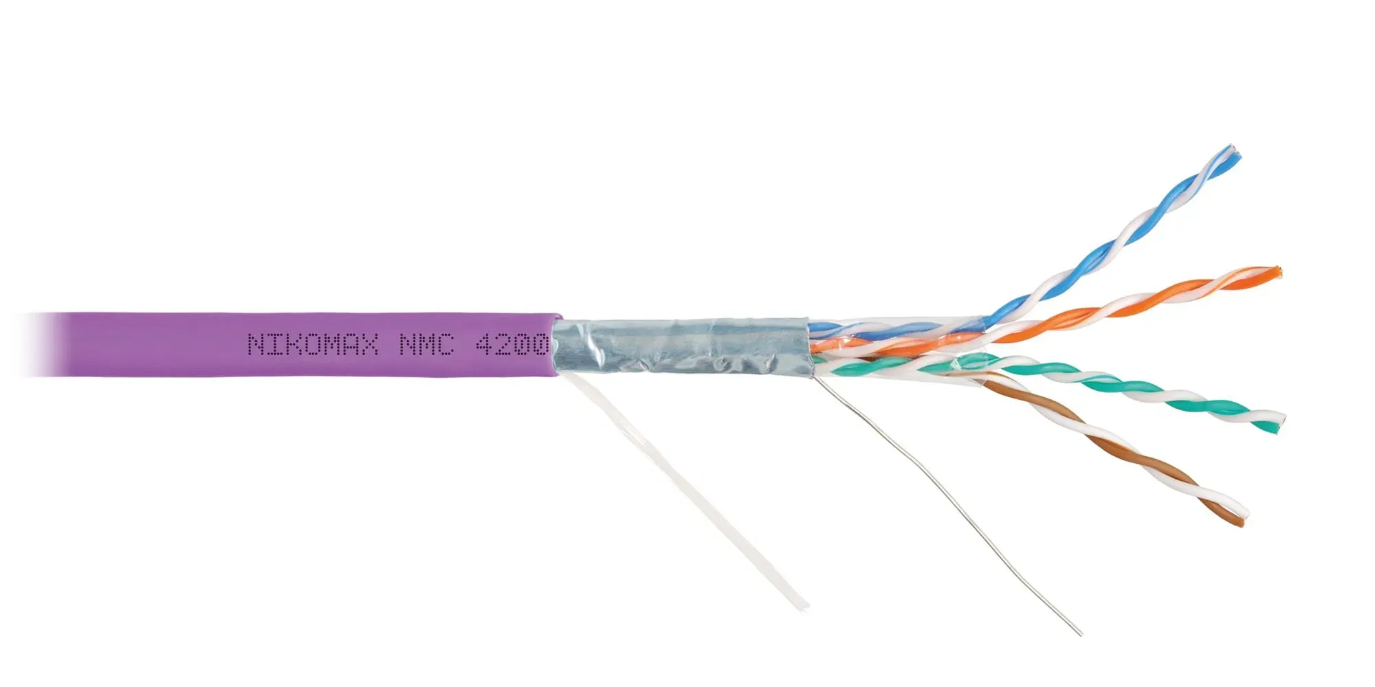 Витая пара F/UTP 4 пары Кат 5e solid BC AWG24 (0.51мм) IN LSZH нг(А)-HF фиолетовый 305м
