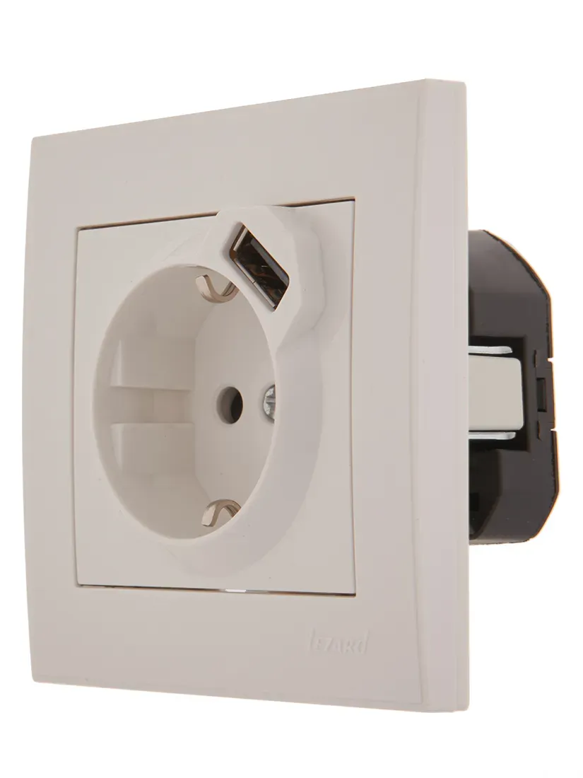 Розетка RAIN с/з с USB скрытой установки белая Lezard 703-0202-181