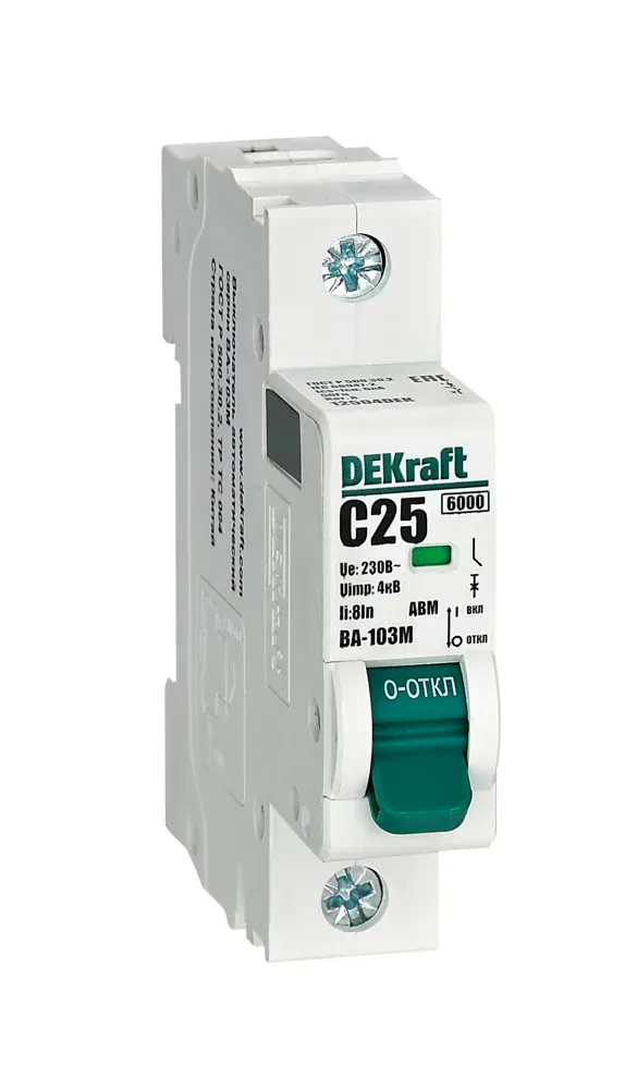 Выключатель автоматический без теплозащиты 1P 25А х-ка C 6кА ВА-103M SE (Dekraft) 12504DEK