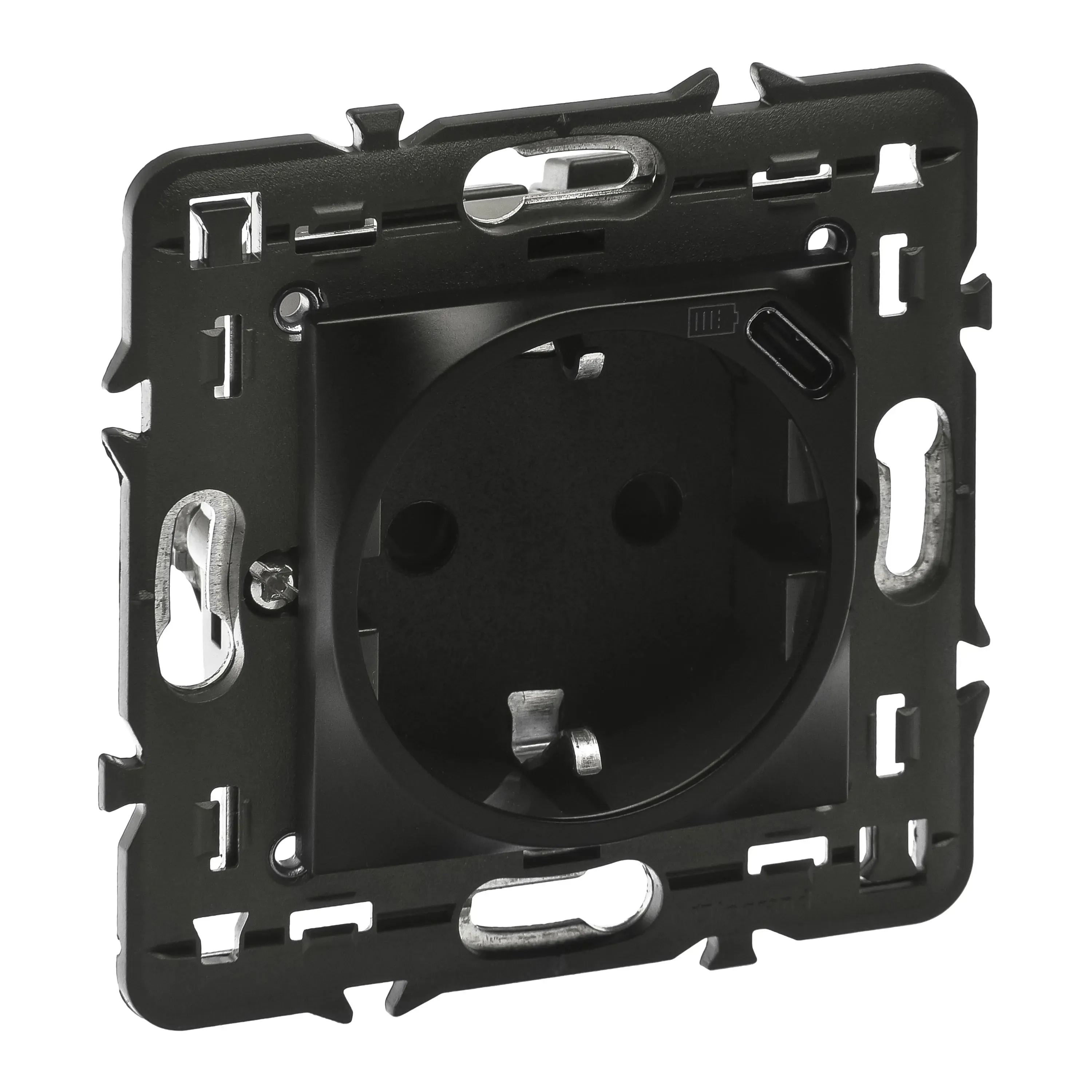 Розетка 2К+3 с USB-C Mosaic немецкий стандарт - с суппортом - матовая черная LEGRAND 079171L