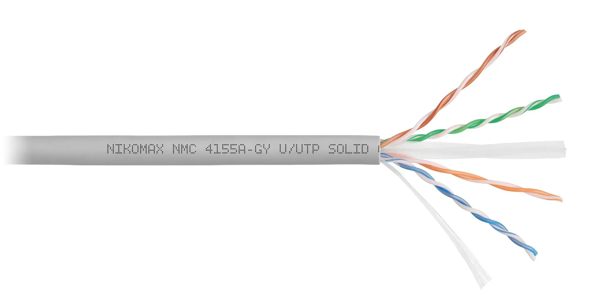 Витая пара U/UTP 4 пары Кат 6a solid BC AWG23 (0.57мм) IN PVC серый 500м