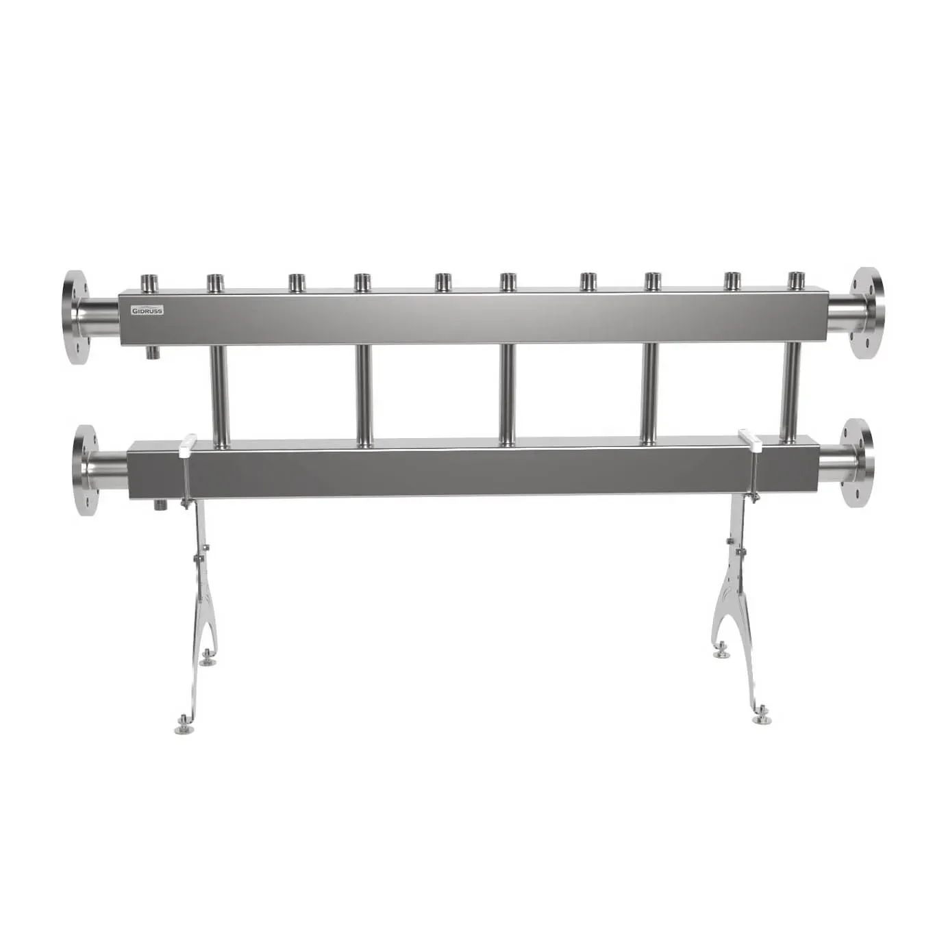 Коллектор модульный MKSS-400-5x25 на 5 контуров G 1', 2 магистрали фланцевое подключение DN 65, до 400 кВт, нерж. Сталь Gidruss 1R 04002 18