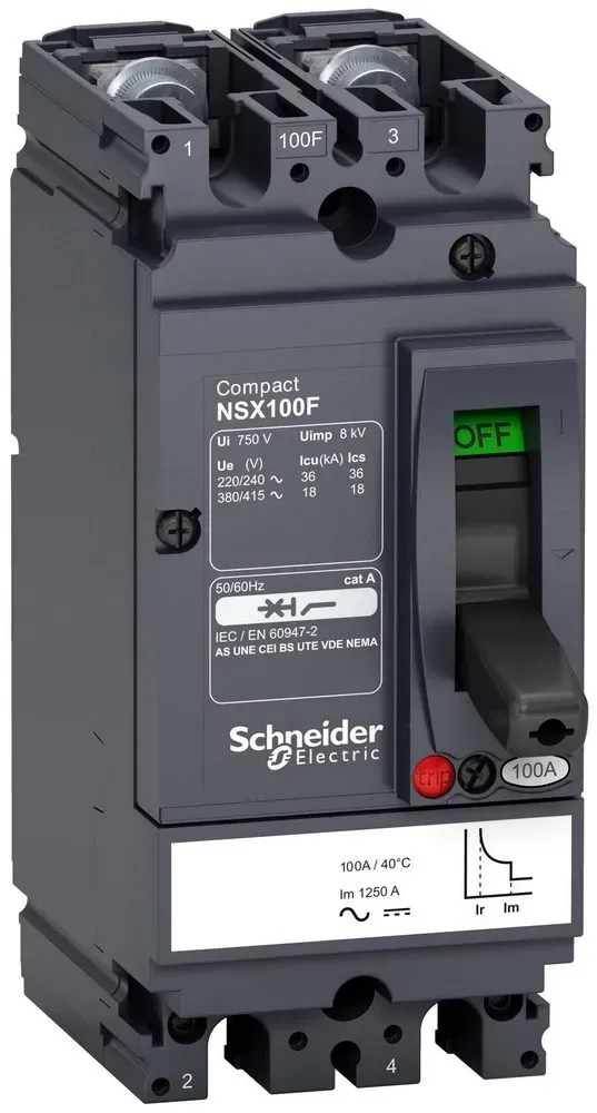 Выключатель автоматический двухполюсный NSX100F 100A AC/DC Dekraft lv438600