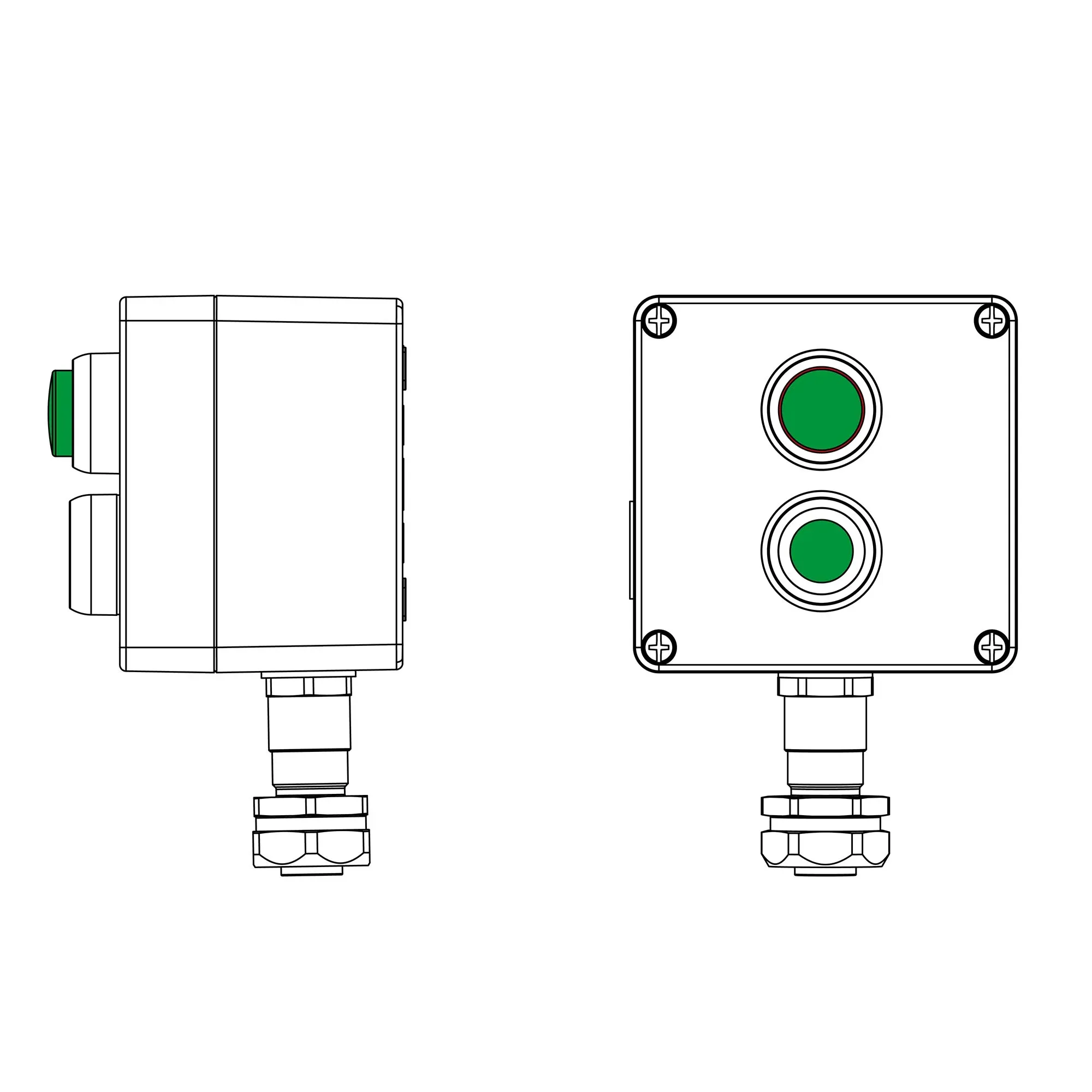 Взрывозащищенный пост управления из алюминия CPE-A-12-(1xP1G(11)-1xLG(250))-1xKAEPM2MHK-20(C)1Ex d e IIC Т5 Gb / Ex tb IIIC T95°C Db IP66 DKC 2201.121.22.120Q