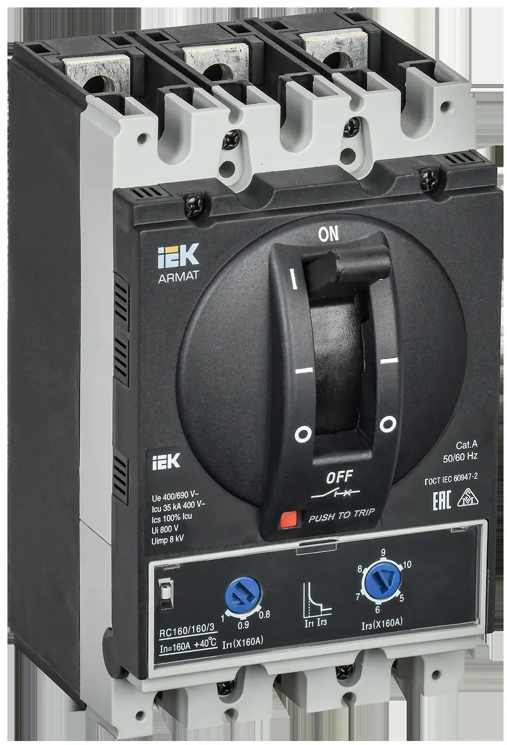 Armat автоматический выключатель в литом корпусе 3p типоразмер d 35ка 160а расцепитель термомагнитный регулируемый IEK AR-MCCB-3D-035-0160A-ATUC