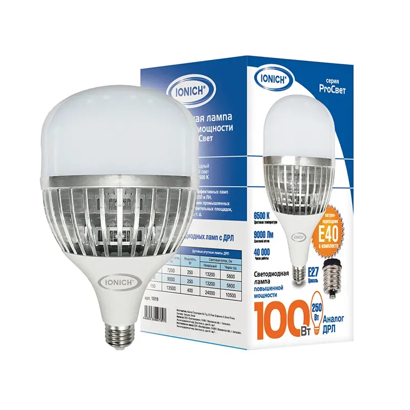 Лампа светодиодная led 100вт 6500к, e27/е40, 9000лм, t158 ionich UNIVERSAL 1819