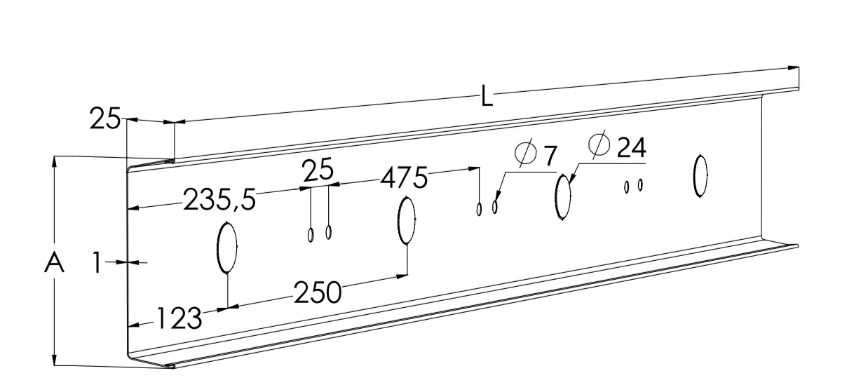 Лоток для низковольтных кабелей, 2 м SR-100 L=2000 XPG Meka 1433464