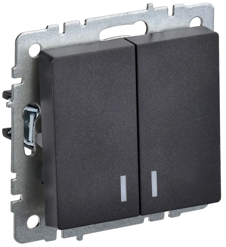 BRITE Выключатель двухклавишный с индикацией 10А ВС10-2-1-БрЧ черный IEK BR-V20-1-10-K02