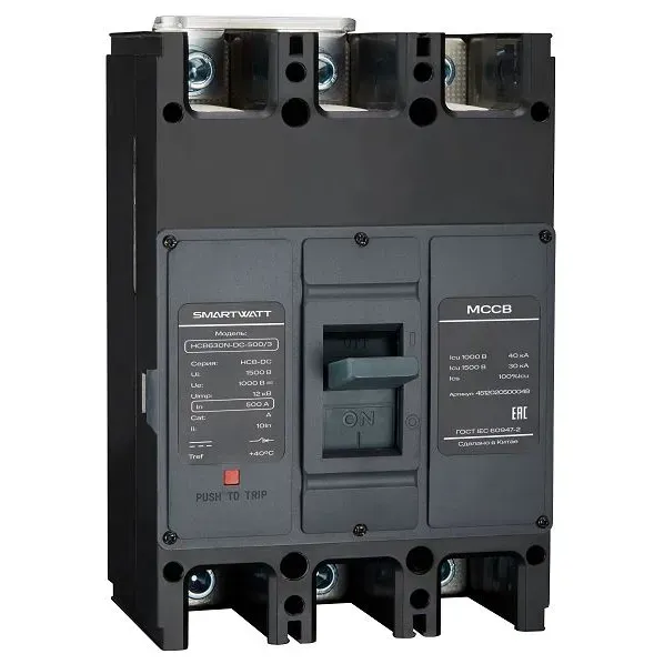 Выключатель автоматический в литом корпусе smartwatt pde hcb630n-dc-500/3, 500 а, 3p, 40 ка SMARTWATT PDE HCB630N-DC-500/3