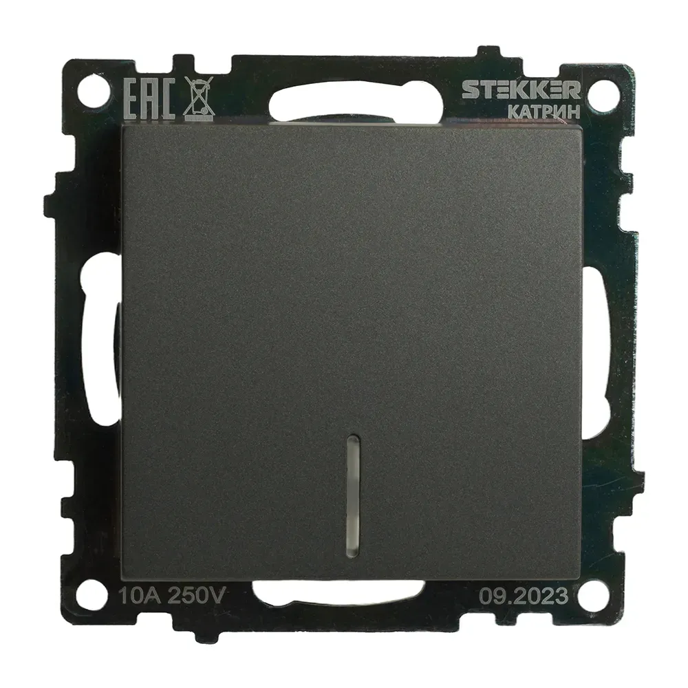 Выключатель одноклавишный c индикатором (механизм) серия Катрин графит STEKKER FERON 49408