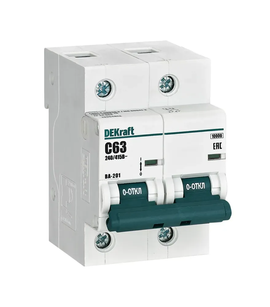 Выключатель автоматический двухполюсный 63А С ВА-201 10кА SE (Dekraft) 13004DEK