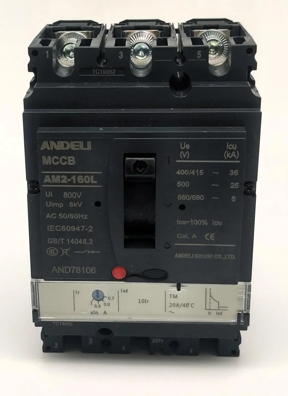 Выключатель автоматический AM2-160L 20A (14A-20A) 36KA TM расцепитель ANDELI ADL06-1201