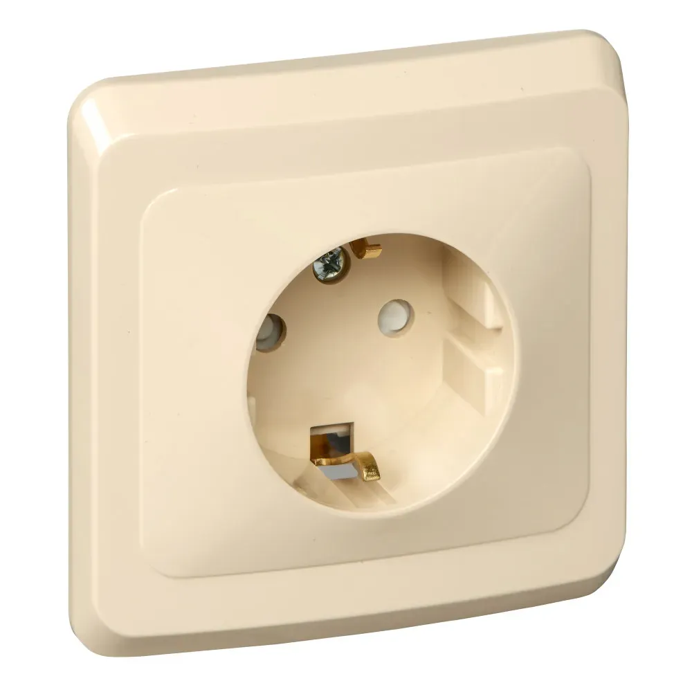 ЭТЮД Розетка скрытая с заземлением со шторками бежевая SE (Потенциал) PC16-004K