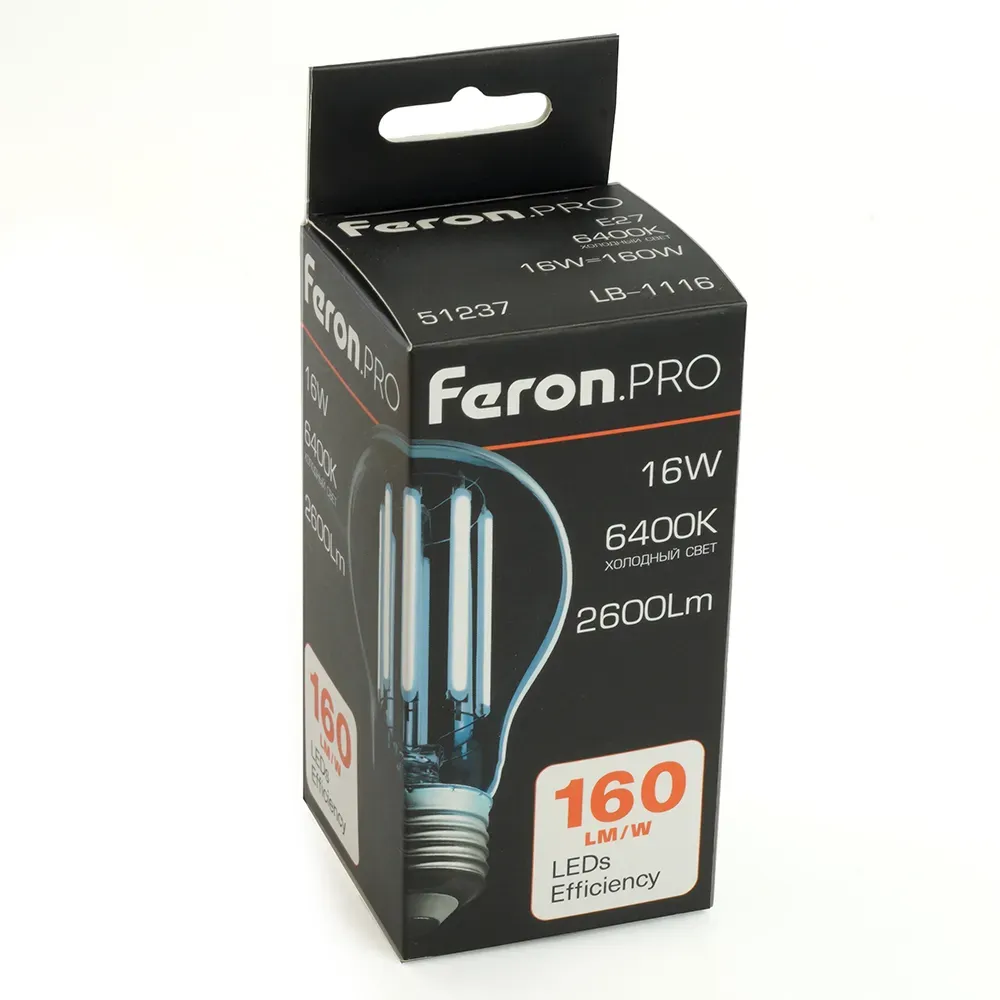 Лампа светодиодная LED 16вт Е27 теплый FILAMENT Feron.PRO