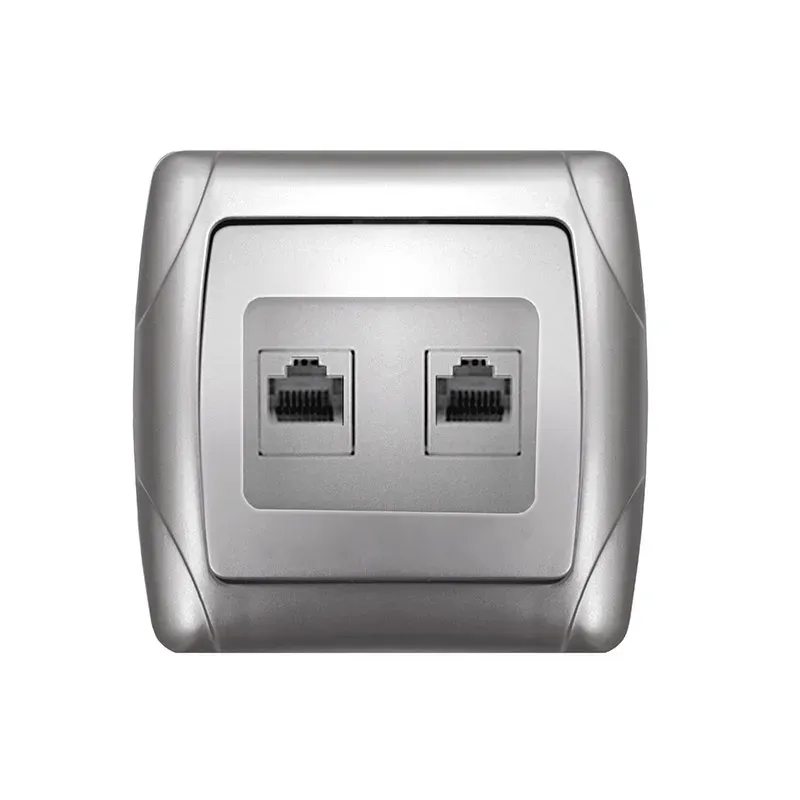 Маргарита розетка двухпортовая компьютерная RJ45, серебро (еврослот) Универсал 1083-S