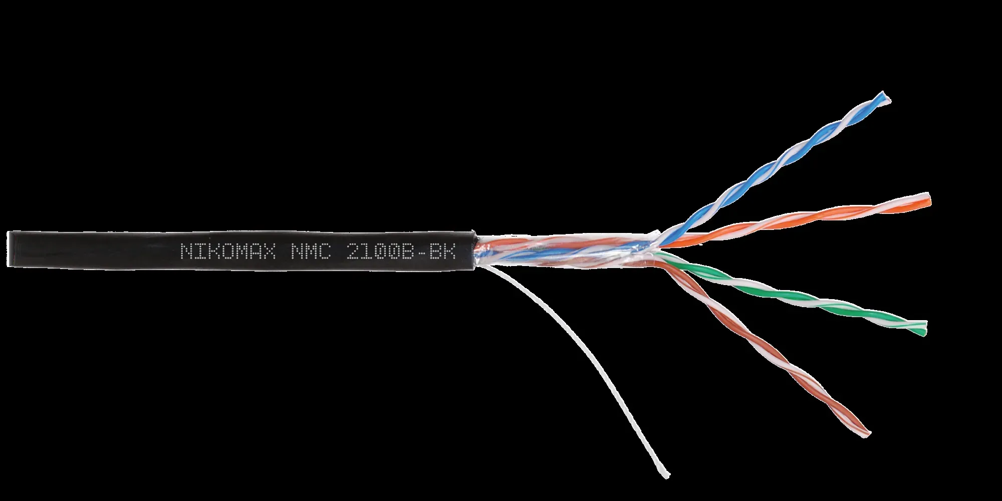 Витая пара U/UTP 4 пары Кат 5e solid BC AWG24 (0.50мм) OUT PE черный 305м