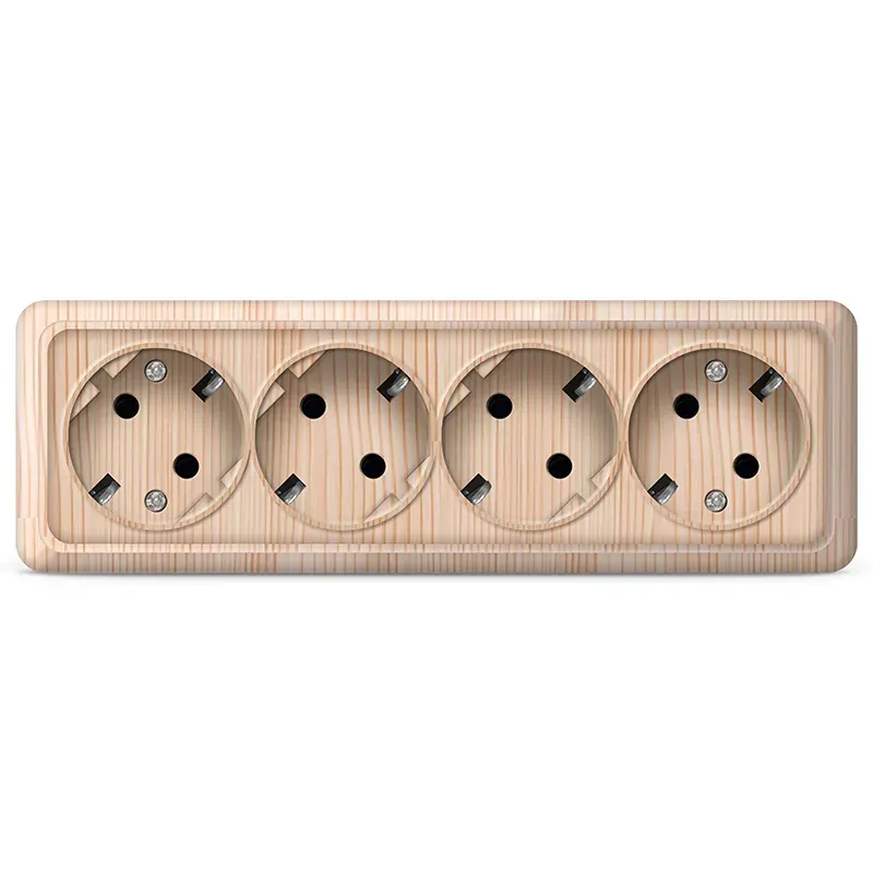 Розетка четырехместная   Олимп с/з, наружная, 16А, 220В, сосна (еврослот) Универсал 1175