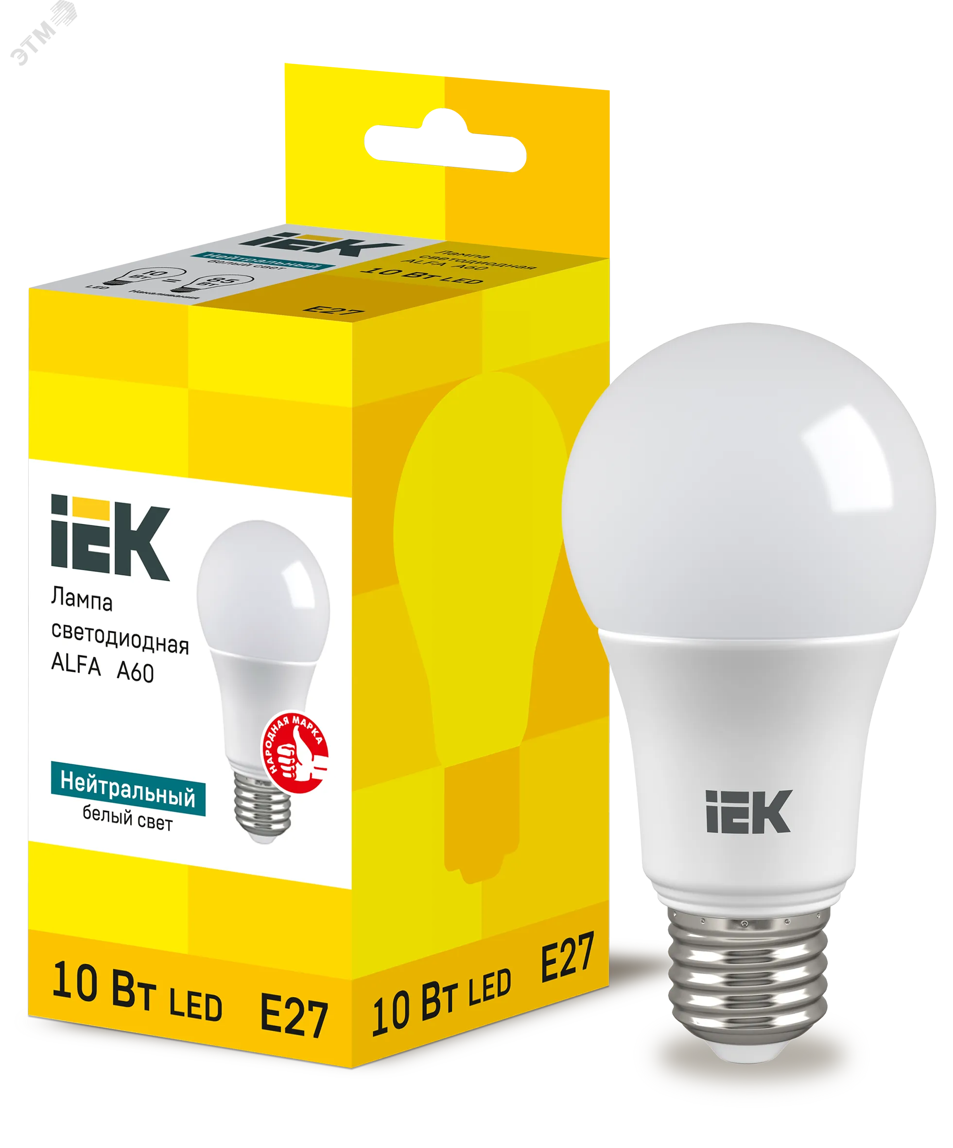 Лампа led alfa a60 груша 10вт 230в 4000к e27 (6шт/упак) iek IEK LLA-A60-10-230-40-E27-B