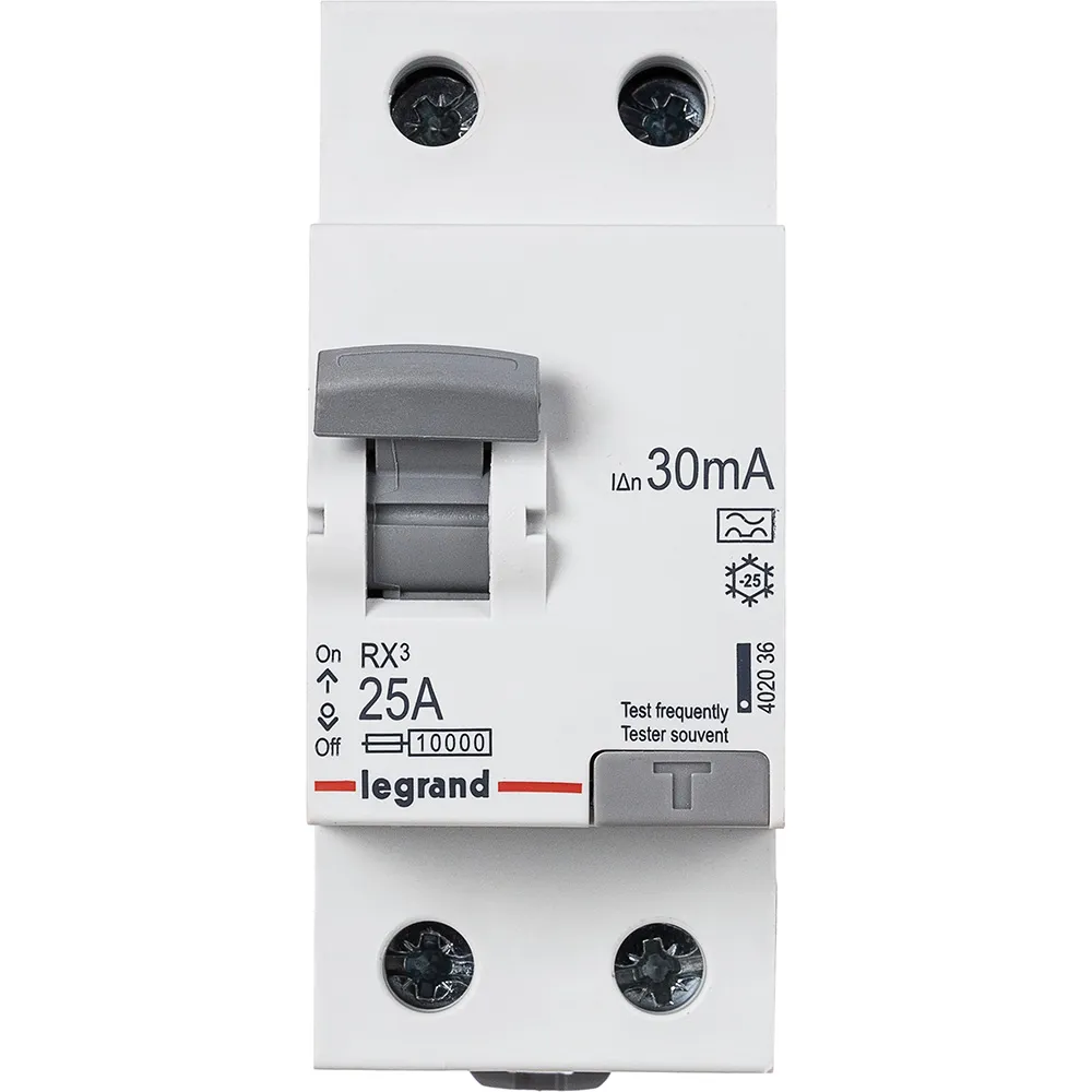 ВДТ RX3 - 2П - 25 А - тип A - 30 мА - 2 модуля LEGRAND 402036