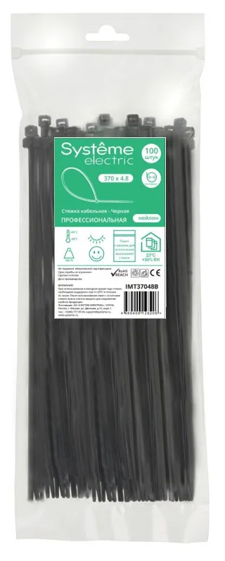 Стяжка кабельная 370х4.8 чёрная (100шт) DEKRAFT IMT37048B