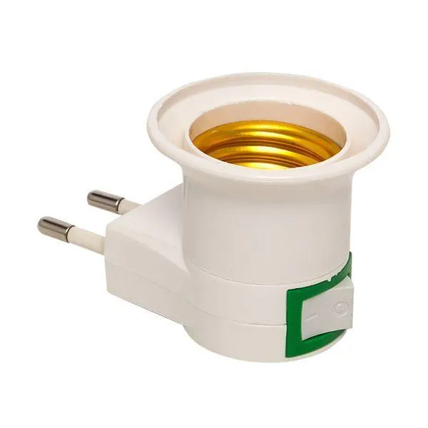 Переходник вилка-Е27 с выключателем белый EKF ADF-E27-s-w