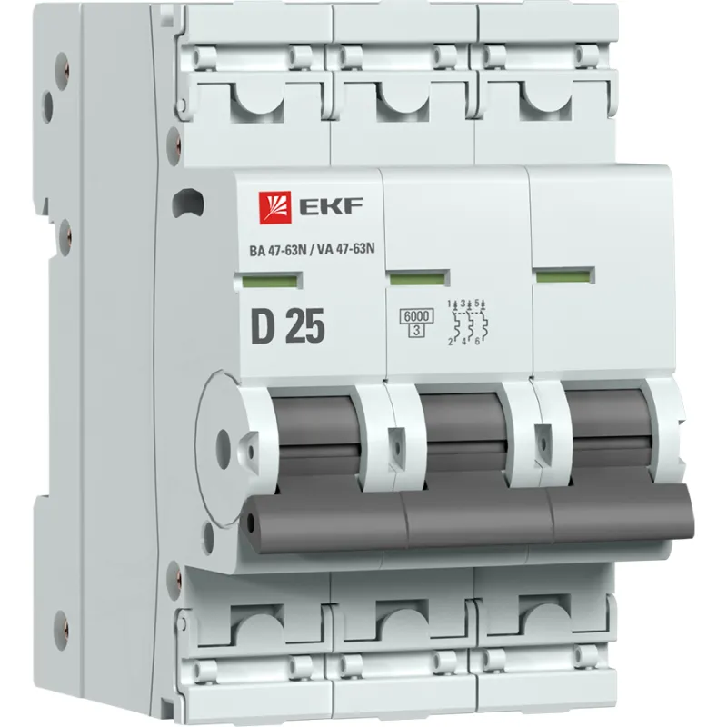 Автоматический выключатель 3p 25а (d) 6ка ва 47-63n proxima EKF M636325D