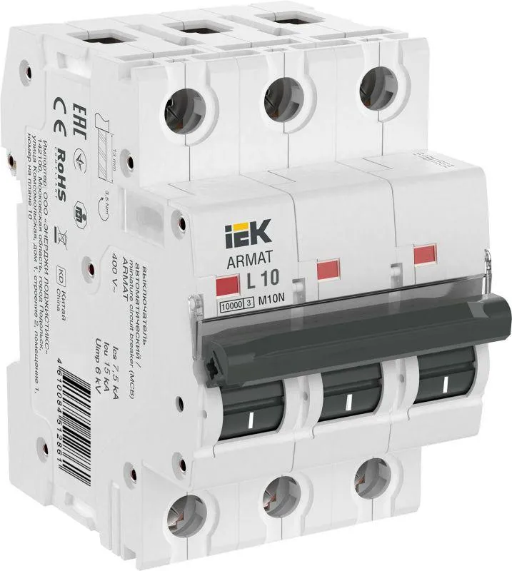 Armat выключатель автоматический трехполюсный m10n l 10а IEK AR-M10N-3-L010