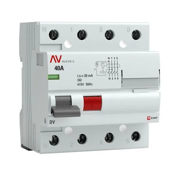 Устройство защитного отключения DV 4P 40А/ 30мА (A) AVERES EKF rccb-4-40-30-a-av