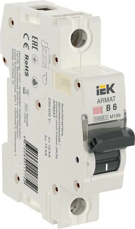 Armat выключатель автоматический однополюсный b 6а m10n IEK AR-M10N-1-B006