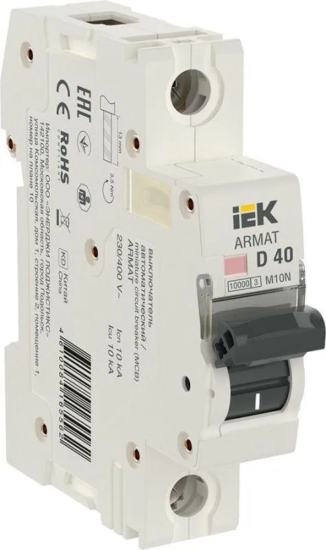 Armat выключатель автоматический однополюсный d 40а m10n IEK AR-M10N-1-D040