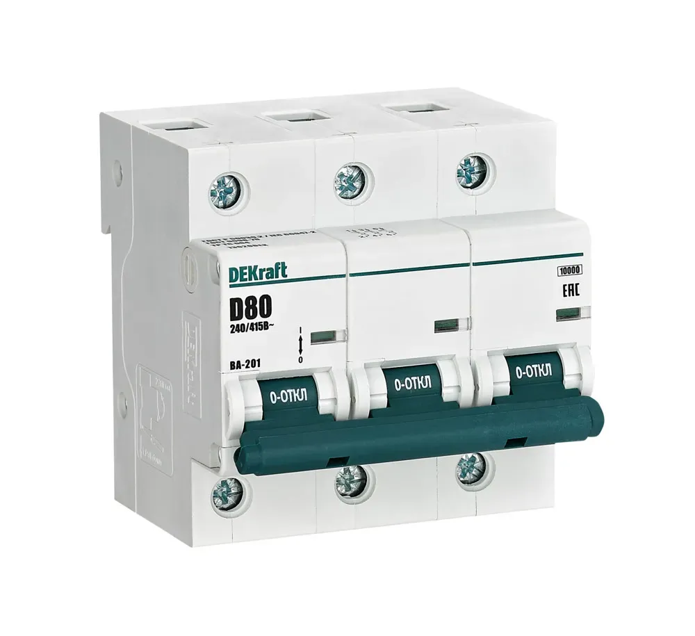 Выключатель автоматический трехполюсный 80А D ВА-201 10кА SE (Dekraft) 13020DEK