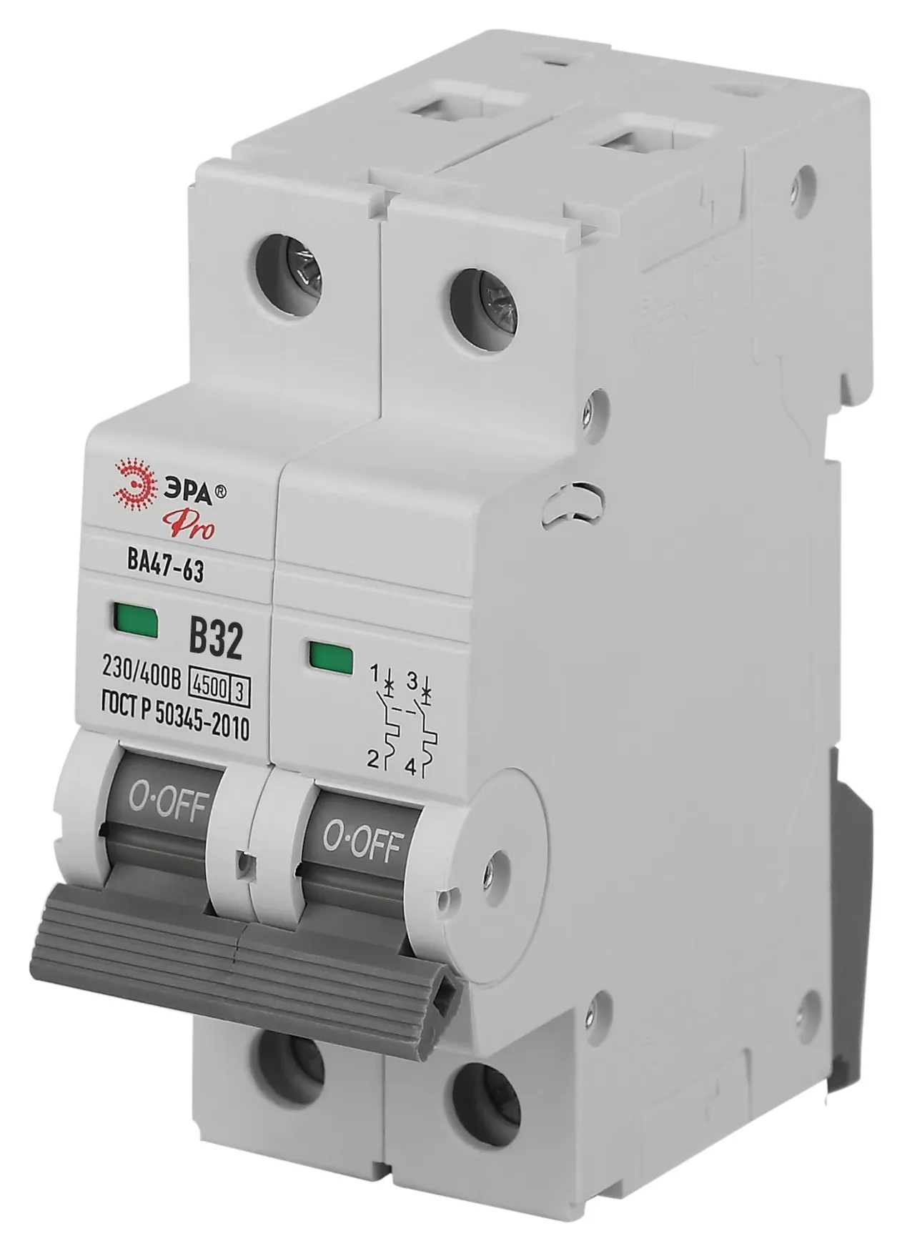 Выключатель автоматический ва47-63 2p 32а кривая b 4,5ка pro va63-2p32b4.5 эра ЭРА Б0059382