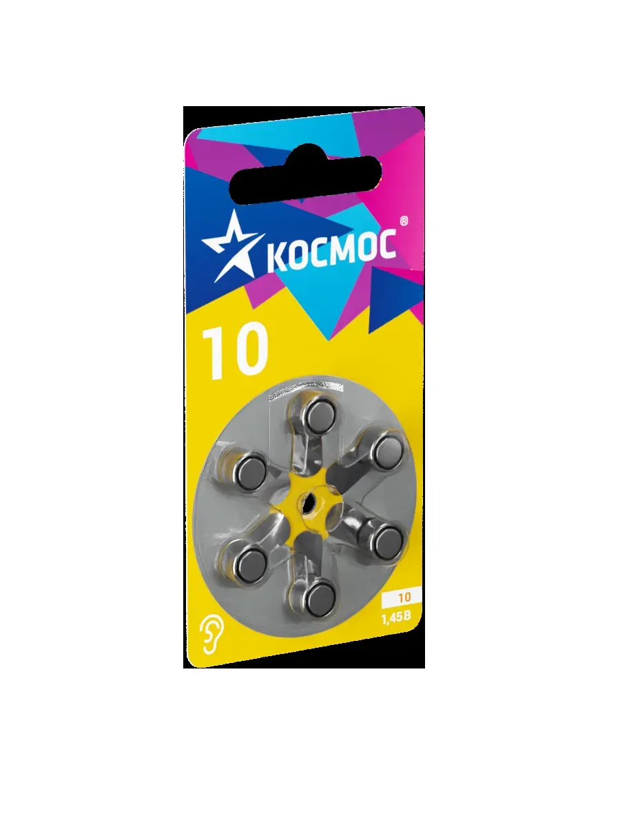 Батарейка  воздушно цинковый для слухового аппарата ZA10 (10, PR70, DA230, V10) 1,45V 6BL КОСМОС KOCZA-10BL6