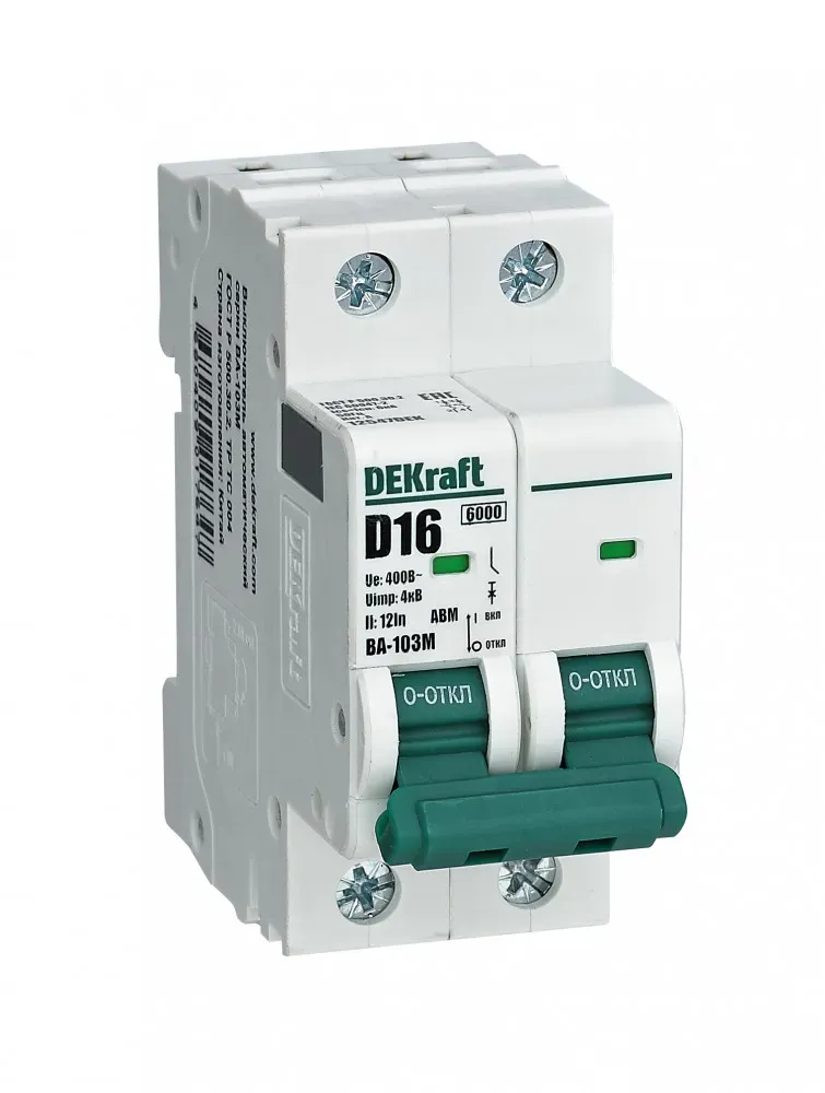 Выключатель автоматический без теплозащиты 2P 20А х-ка C 6кА ВА-103M SE (Dekraft) 12512DEK
