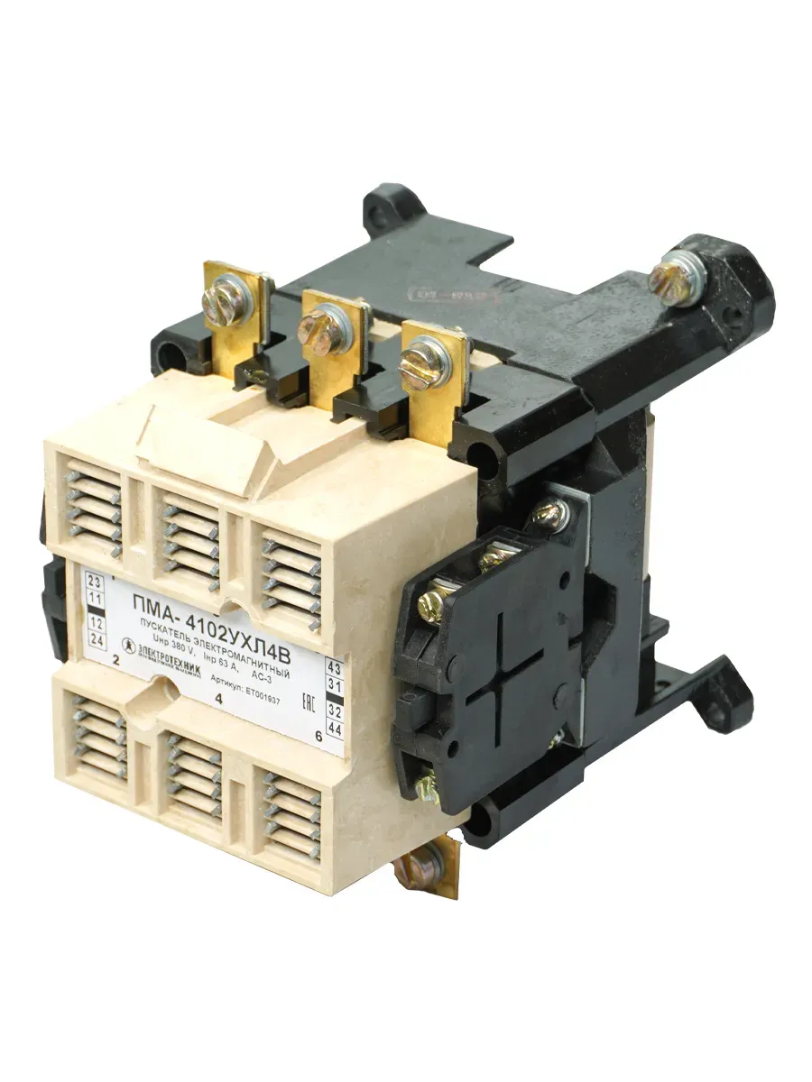 Пускатель электромагнитный ПМА-4102 УХЛ4 В, 220В, 2з+2р, 63А, нереверсивный, без реле, IP00 Электротехник ET001937