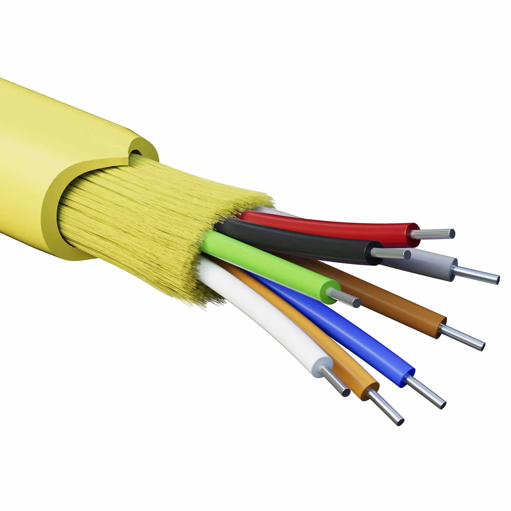 Кабель волоконно-оптический, распределительный, арамидные упрочняющие нити, для внутренней прокладки, нг(А)-HF, 8 ОВ, категория OS2(G.652.D) плотный буфер, 0,4 кН, барабан 2000 м