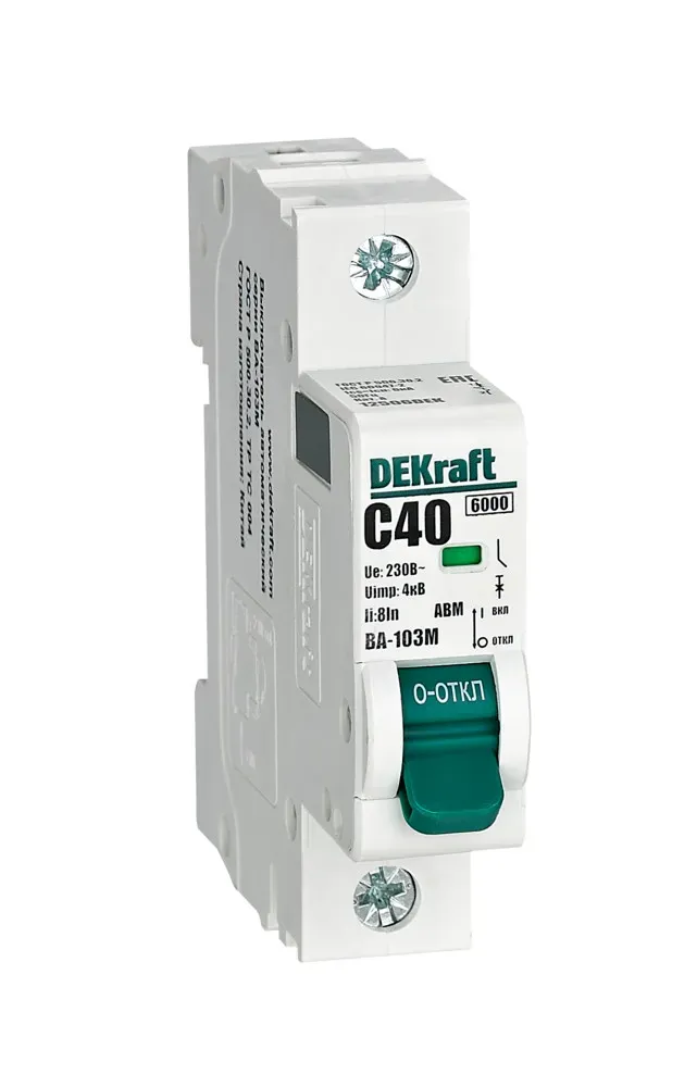 Выключатель автоматический без теплозащиты 1P 40А х-ка C 6кА ВА-103M SE (Dekraft) 12506DEK
