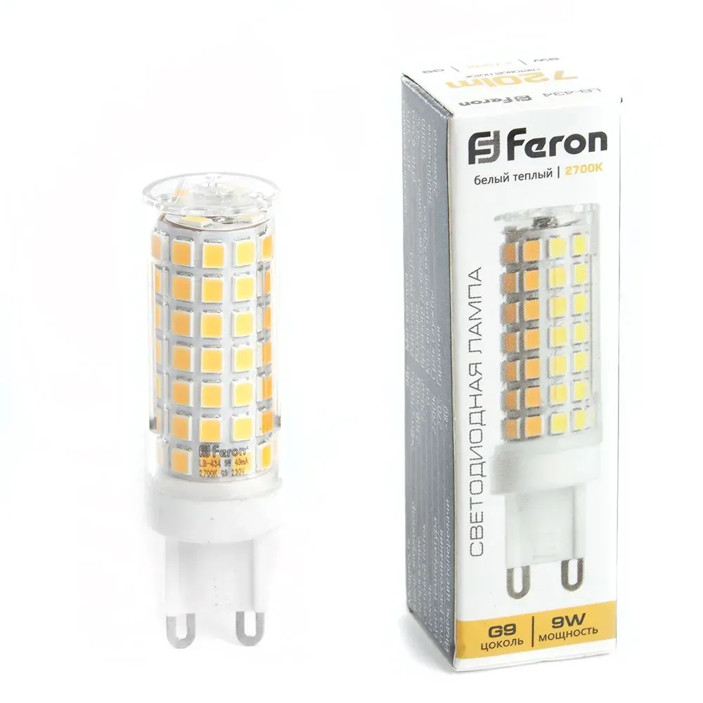 Лампа светодиодная LED 9вт 230в G9 теплый капсульная FERON 38146