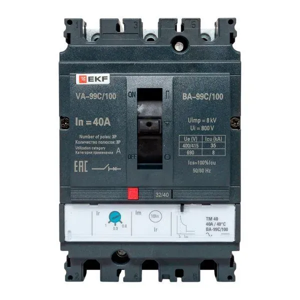 Выключатель автоматический трехполюсный ва-99с/100 40а 36ка рэ400а EKF MCCB99C-100-40