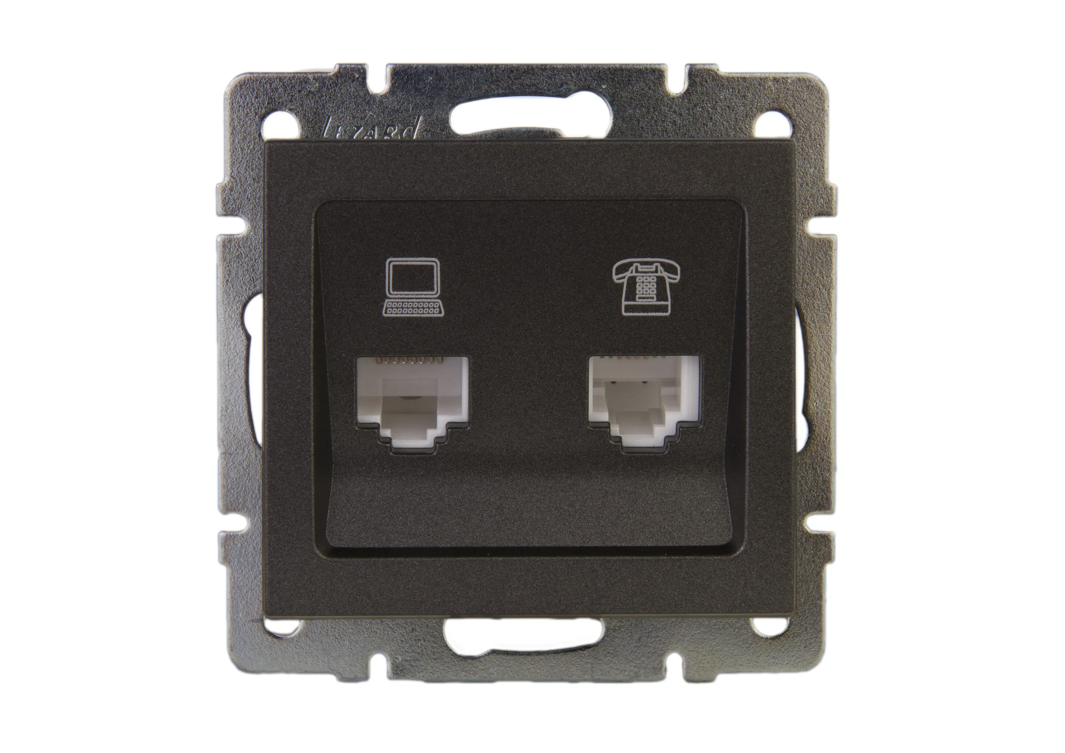 Розетка RAIN компьютерная + телефон черный графит матовый механизм Lezard 703-4188-143