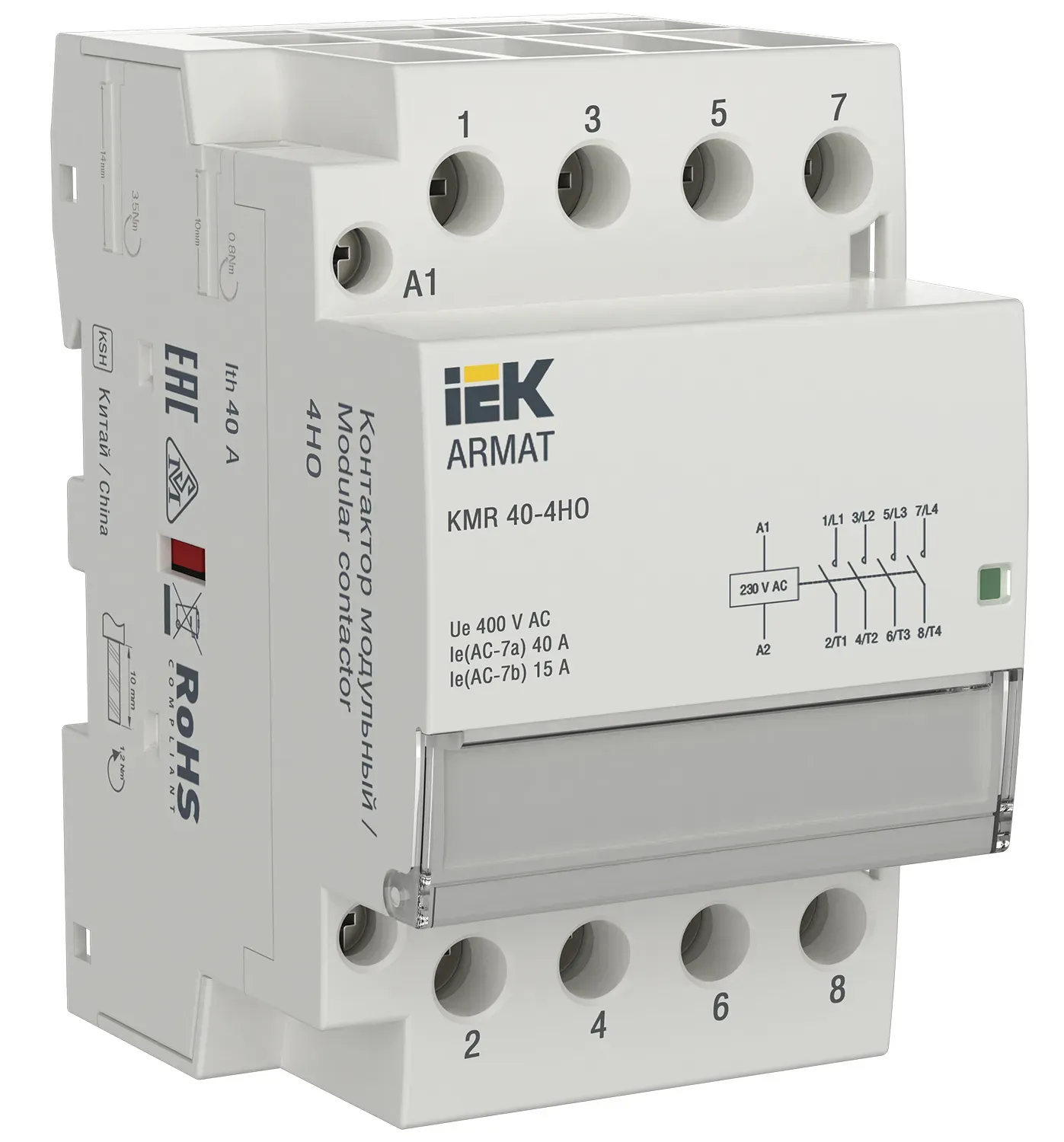 ARMAT Контактор модульный KMR 40А 230В AC 4НО IEK IEK AR-KMR10-040-40-230
