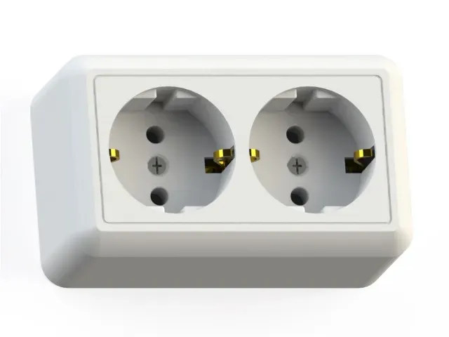 ОПТИМА Розетка открытой установки двухместная с заземляющим контактом, 16А РА16-374, слоновая кость Кунцево 8038