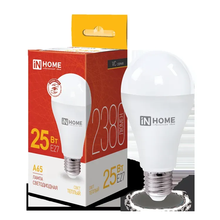 Лампа светодиодная led-a65-vc 25вт 230в е27 3000к 2380лм in home IN-HOME 4690612024066