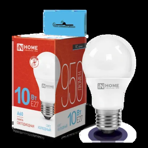 Лампа светодиодная led-a60-vc 10вт 230в е27 6500к 950лм in home IN-HOME 4690612020228